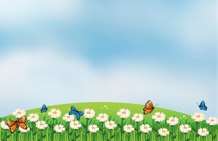 Illustration of butterflies in the gardenのイラスト素材