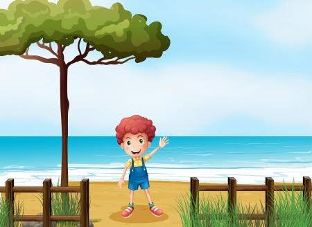 Illustration of a boy at the seashoreのイラスト素材