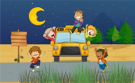 Illustration of giggling kids in the middle of the nightのイラスト素材