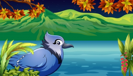 Illustration of a scary bird near the riverのイラスト素材