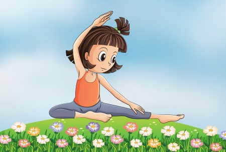 Illustration of a girl doing yoga in the gardenのイラスト素材
