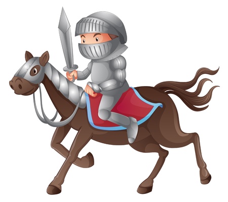 Illustration of a solder riding a horse on a white backgroundのイラスト素材