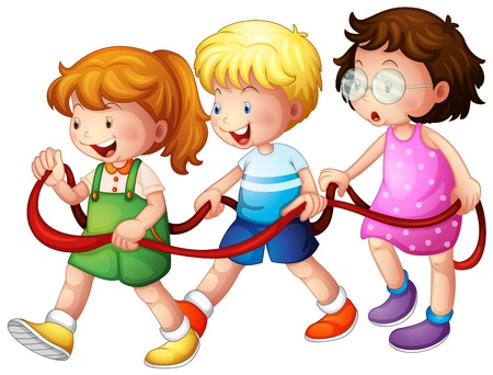 Illustration of three happy kids on a white backgroundのイラスト素材