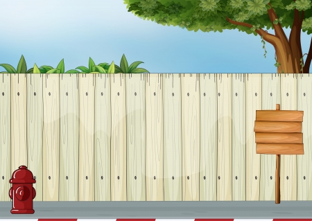 Illustration of a wooden signboard and the red hydrantのイラスト素材