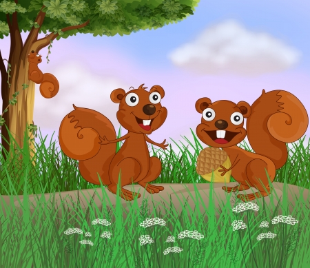 Illustration of smiling squirrelsのイラスト素材