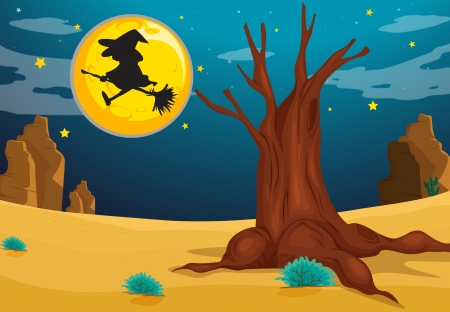 Illustration of a witch in the middle of the nightのイラスト素材