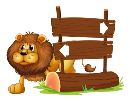 Illustration of a lion and the signboard on a white backgroundのイラスト素材