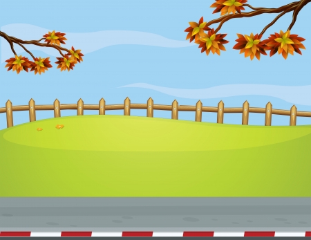 Illustration of the wooden fence at the roadsideのイラスト素材