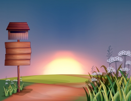 Illustration of a wooden signboard and a mailbox in the streetのイラスト素材