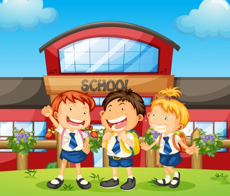 Illustration of three happy studentsのイラスト素材