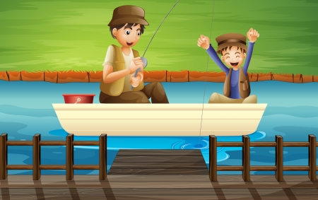 Illustration of kids catching fish in a boatのイラスト素材