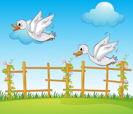 Illustration of a flying bird in a beautiful natureのイラスト素材