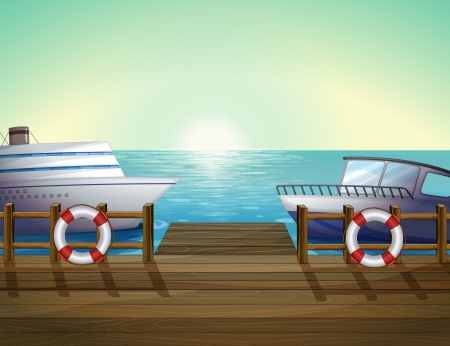 Illustration of the morning view of the portのイラスト素材