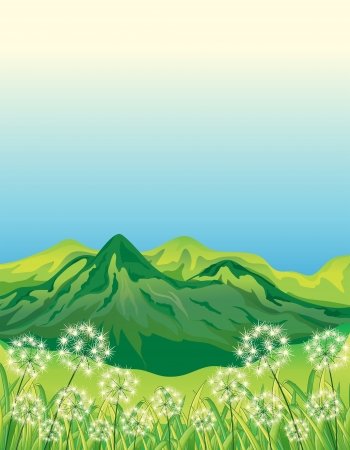 Illustration of a beautiful landscape and a mountainのイラスト素材