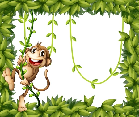 Illustration of a monkey in a leafy frameのイラスト素材
