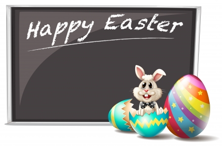 Illustration of a bunny and the cracked easter egg on a white backgroundのイラスト素材