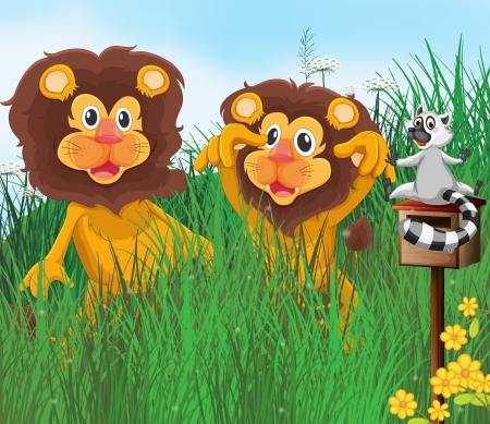 Illustration of three animals in the grassのイラスト素材