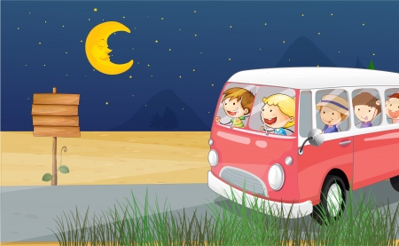 Illustration of children riding in a busのイラスト素材