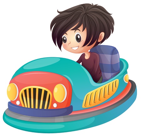 Illustration of a boy driving bumper car on a white backgroundのイラスト素材