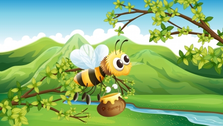Illustration of a bee near the riverのイラスト素材