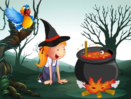 Illustration of a witch in the jungle のイラスト素材