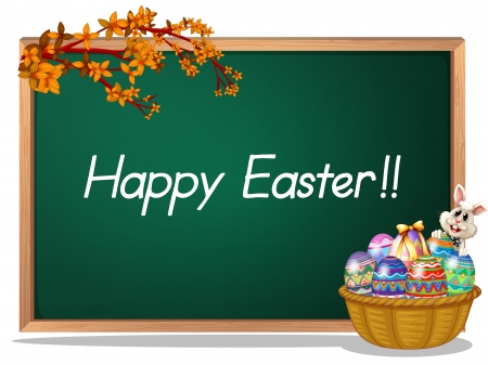 Illustration of a board with a Happy Easter greeting on a white backgroundのイラスト素材