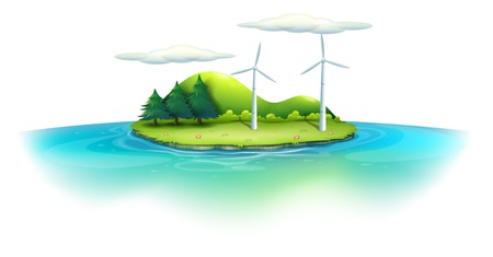 Illustration of an island with windmills on a white backgroundのイラスト素材