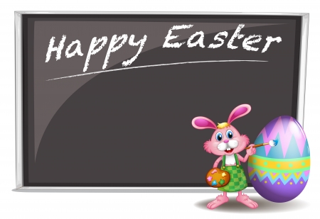 Illustration of a bunny painting near the board on a white backgroundのイラスト素材