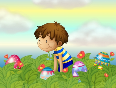 Illustration of a kid hunting eggsのイラスト素材