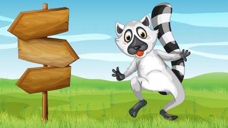 Illustration of an animal standing beside a signboardのイラスト素材