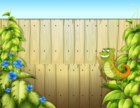 Illustration of a lizard near the fenceのイラスト素材