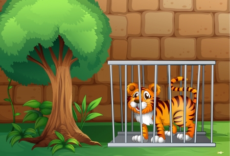 Illustration of a tiger inside a steel cageのイラスト素材