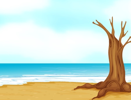 Illustration of a tree without leaves near the beachのイラスト素材