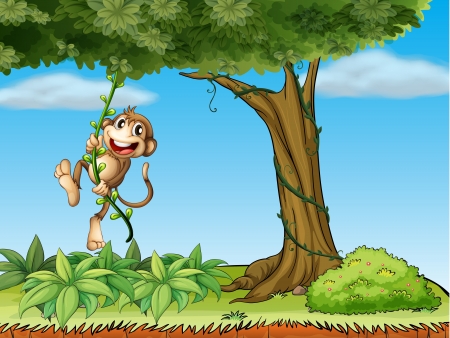 Illsutration of a monkey playing with the vine plantのイラスト素材