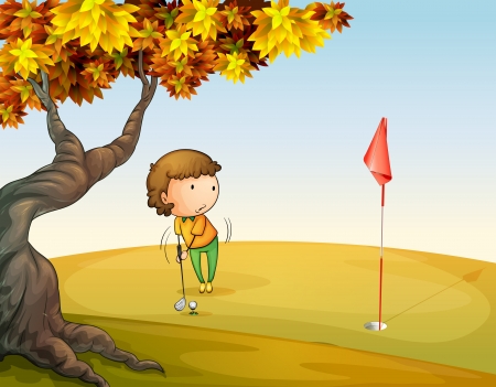 Illustration of a woman playing golf at the parkのイラスト素材