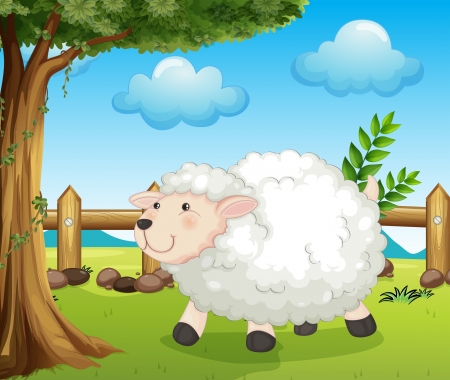 Illustration of a sheep inside the fenceのイラスト素材