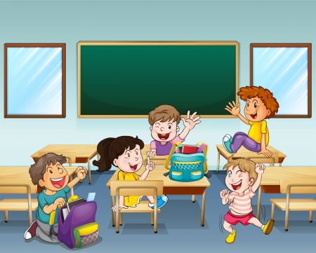 Illustration of happy students inside a classroomのイラスト素材
