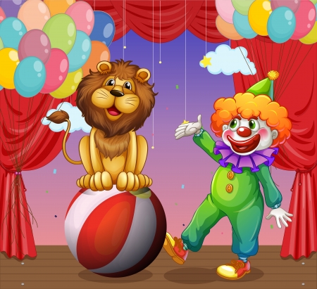 Illustration of a lion and a clown at the circusのイラスト素材
