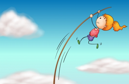 Illustration of a girl hanging at a long stickのイラスト素材
