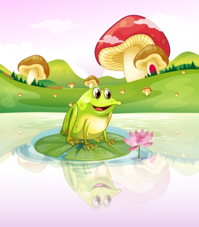 Illustration of a frog above a waterlilyのイラスト素材