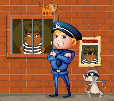 Illustration of a prisoner at the jail and the policemanのイラスト素材