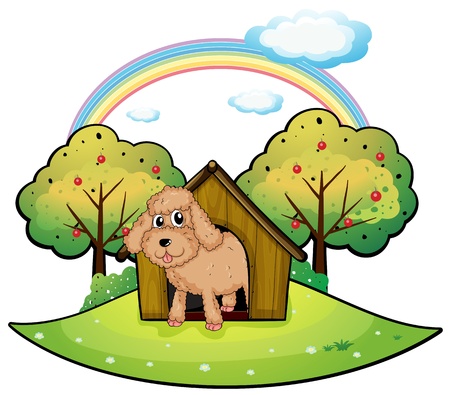 Illustration of a dog with a doghouse on a white backgroundのイラスト素材