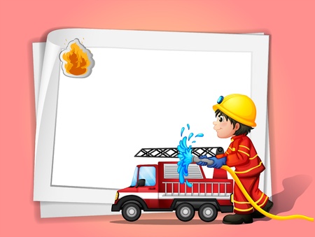 Illustration of a fireman on a pink background
