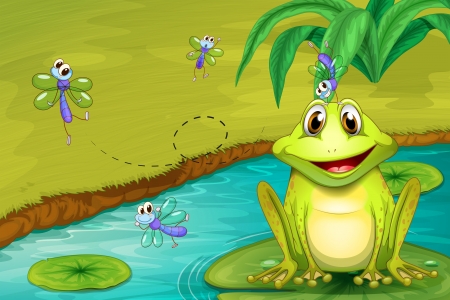 Illustration of a frog and fliesのイラスト素材