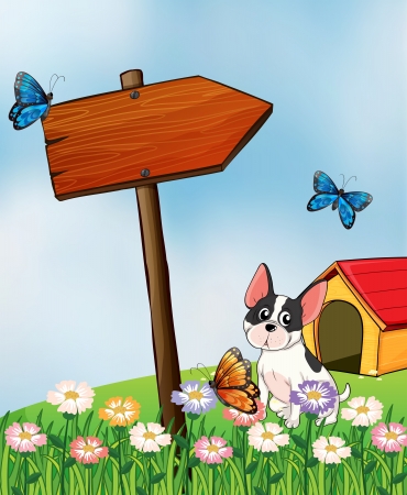 Illustration of a dog and butterflies in the gardenのイラスト素材