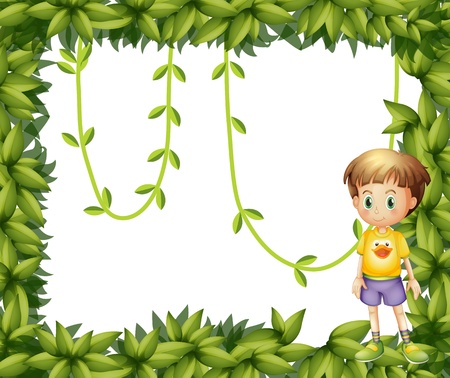 Illustration of a child on a leafy frameのイラスト素材