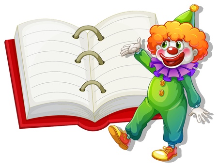 Illustration of a clown and the big notebook on a white backgroundのイラスト素材