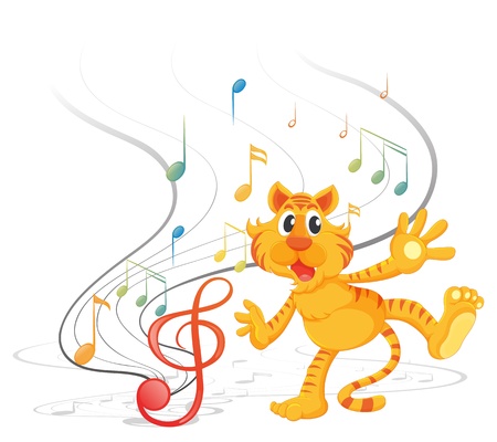 Illustration of a tiger with musical notes on a white backgroundのイラスト素材