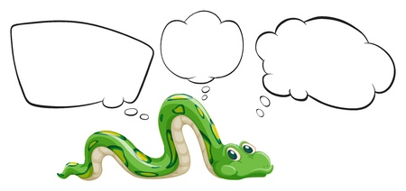 Illustration of a green snake with the empty bubble notes on a white background