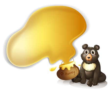 Illustration of a gray bear and a pot of honey on a white backgroundのイラスト素材